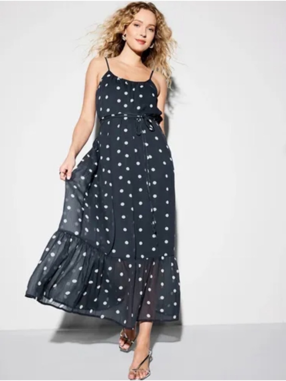 Old Navy Maxi Dress Navy with White Polka Dots